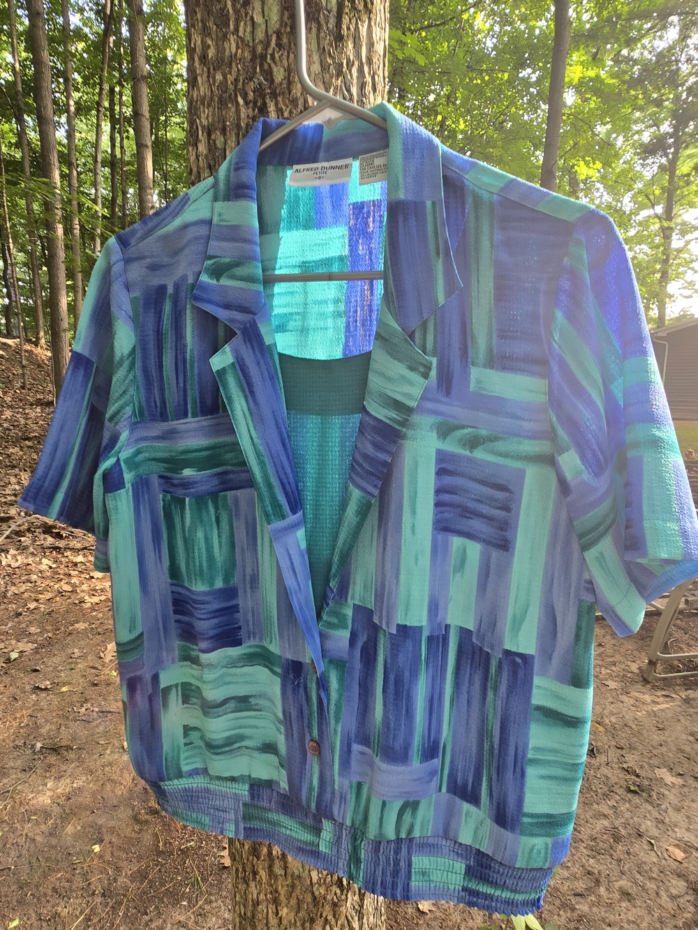 Alfred Dunner Teal and Blue Brushstroke Geometric Skirt Set